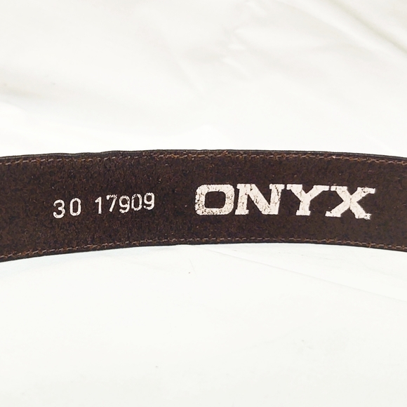 Vintage Onyx Brown Leather Belt with Western Silver Buckle, Loop & Tip- Size 30 - Picture 6 of 11